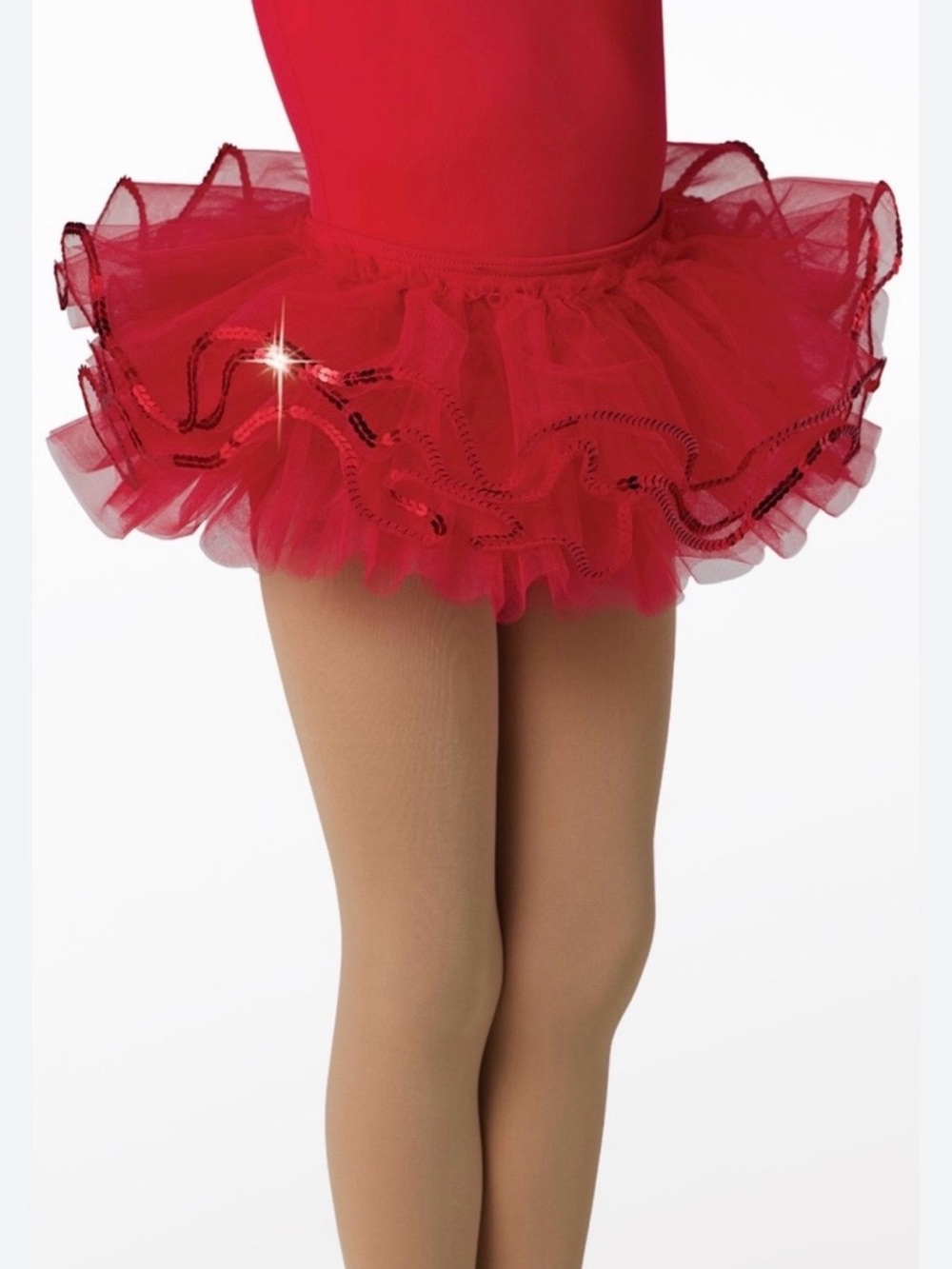 Weissman Red Tulle Dance Sequin Trim Tutu Skirt - Size: LC